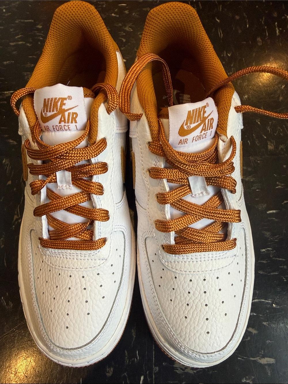 Nike Kids Air Force 1 White Sneakers with Copper Accents 5.5Y